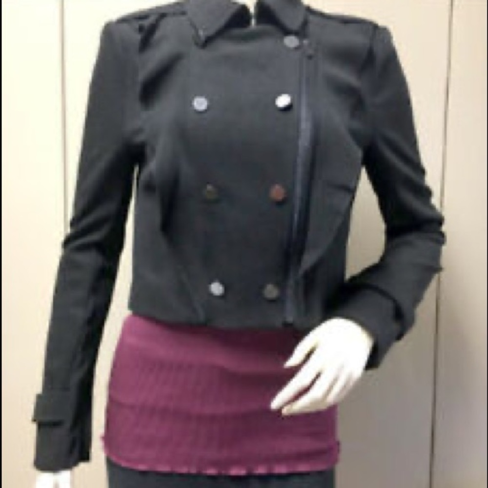 BCBG BLACK FAY RUFFLE MILITARY JACKET - Picture 4 of 6